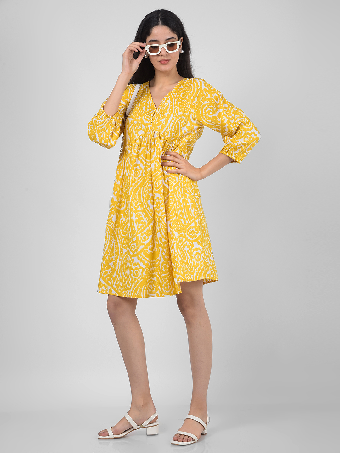 Numero Uno Women Printed Yellow Dress